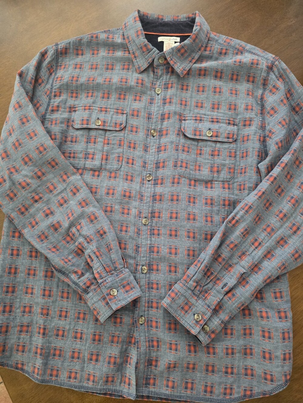 Carbon2cobalt Plaid Button-Up Shirt Long Sleeve Cotton Shirt Men's L